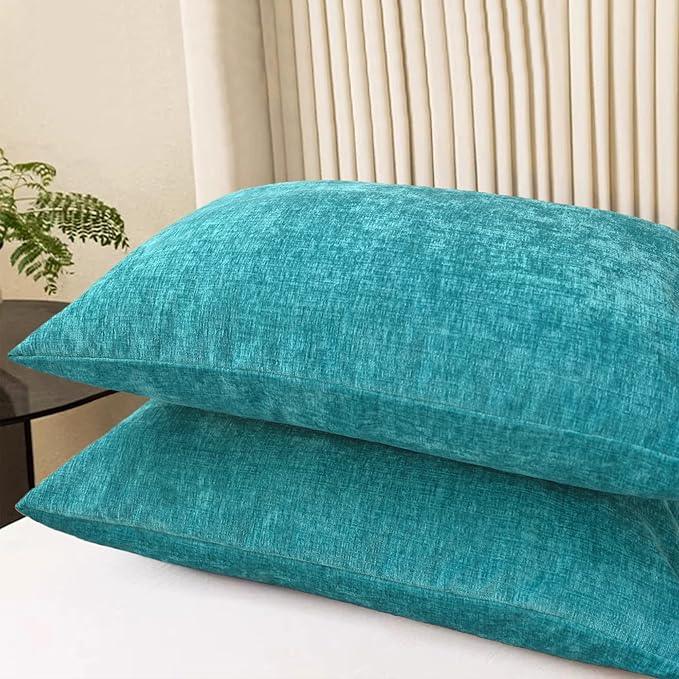 CaliTime Throw Pillow Covers Decorative 20 X 26 Inches Pack of 2 Cozy Chenille Standard Pillow Shams Cases for Couch Sofa Bed Living Room Home Lake Blue