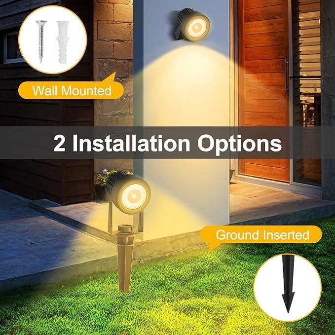 T-SUNUS 6-in-1 Solar Spot Lights for Outdoor Warm White 3000K Landscape Spotlight IP65 Waterproof Separated Panel Uplights with 9.8ft Cable Auto On/Off for Tree Yard Lawn House Driveway Pathway Pool