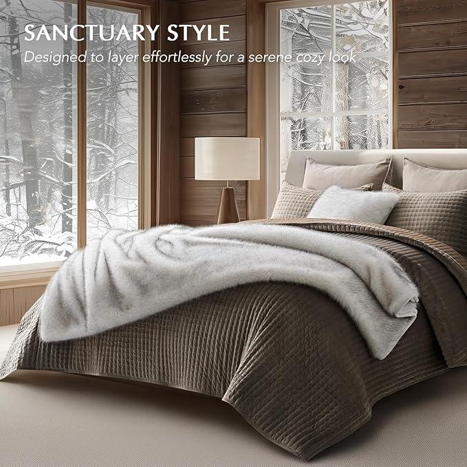 Luxury Faux Fur Throw Blanket, Soft Fluffy Faux Mink Blankets for Bed, Couch, Sofa, Thick Cozy Plush Warm Fur Throws with Reversible Velvet, Frosted White Wolf, 60