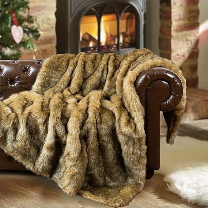 BATTILO HOME Luxury Golden Faux Fur Blanket, 60