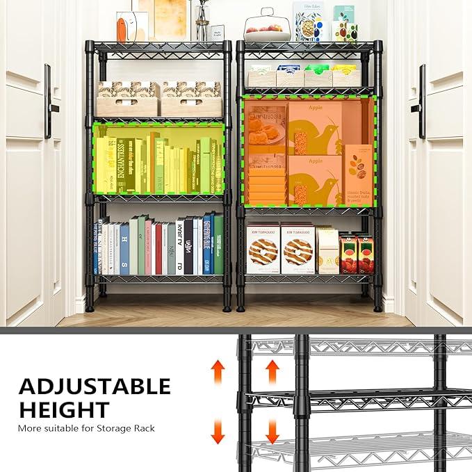 1000 lbs 4 Tier Shelf Metal Storage Shelves Wire Rack Closet Organizers with PP Board for Garage Kitchen Bathroom Laundry Black 11.8