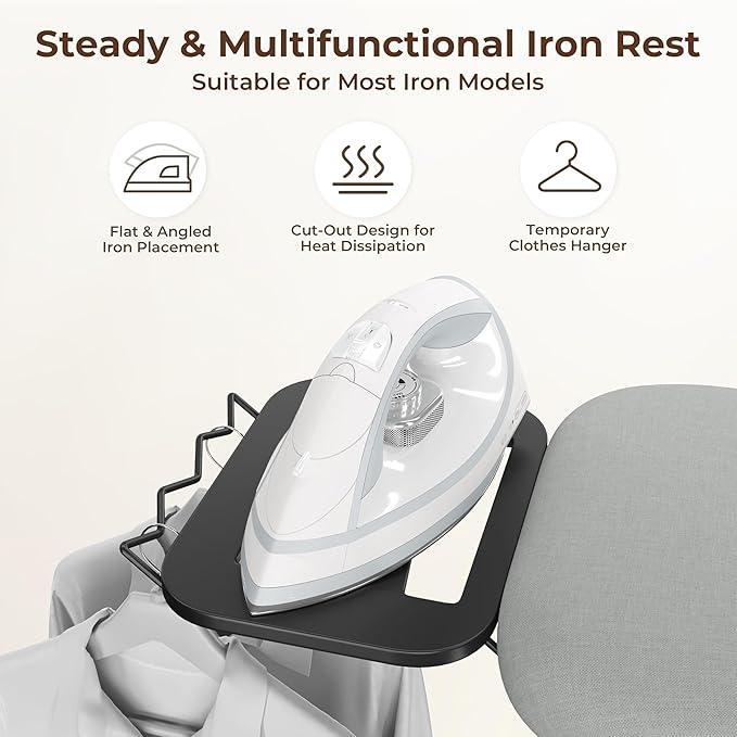 Yaheetech Foldable Ironing Board, Heavy Duty Iron Board with 9 Adjustable Heights, 4 Layer Cover and Safety Iron Rest, 52X14 Compact and Space Save Iron Board for Home Laundry Room Use, Gray
