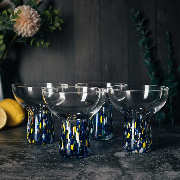 Stemless Margarita Glass – Set of 2-14OZ Luxury Hand Blown Confetti Margaritas, for Cocktails, Water, Wine, Dessert, Martini & Champagne Glasses Cinco de Mayo, Hand Blown Glass - Mexican Confetti