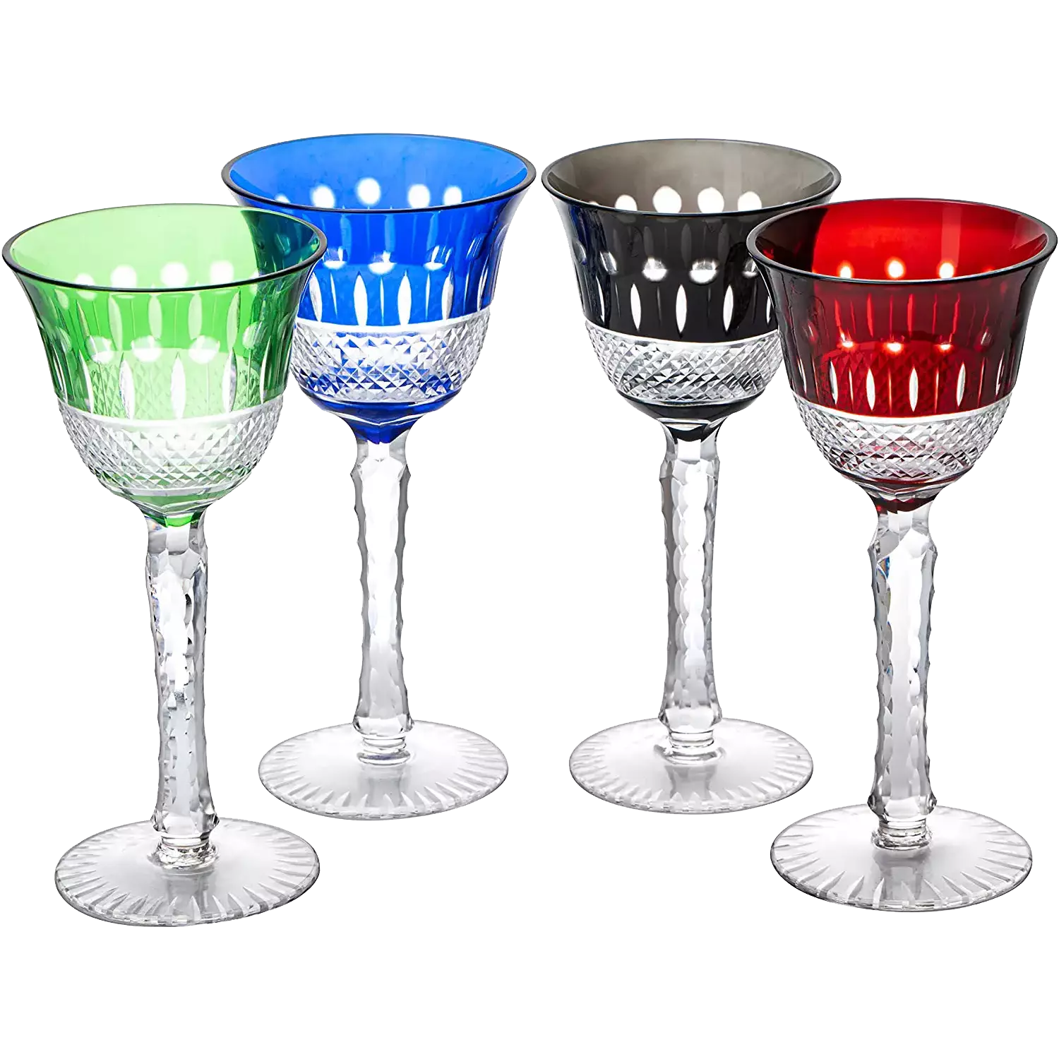 The Wine Savant Crystal Italian Multicolor Design Glasses -Set of 4 Tall Wine Glasses 6.7oz 7.7