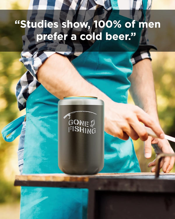 Fishing Beer Can Holder - Double Wall Vacuum Insulated Can Cooler, Powder Coated Stainless Steel 