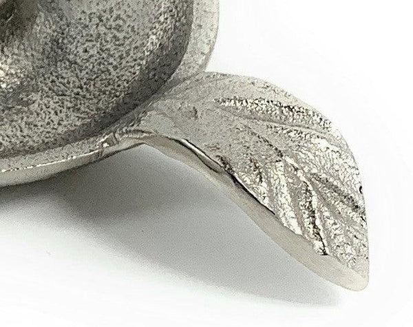 Vibhsa Taper Candlestick Holder Dish | Silver Finish, Leaf Handle, Handcrafted Aluminum