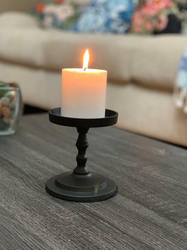 Vibhsa Pillar Candle Holder | Matte Black, 4.5