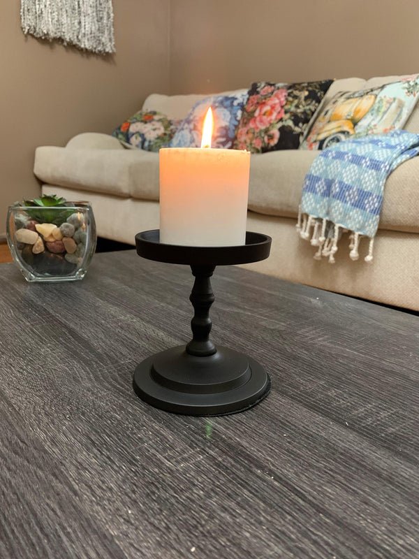 Vibhsa Pillar Candle Holder | Matte Black, 4.5