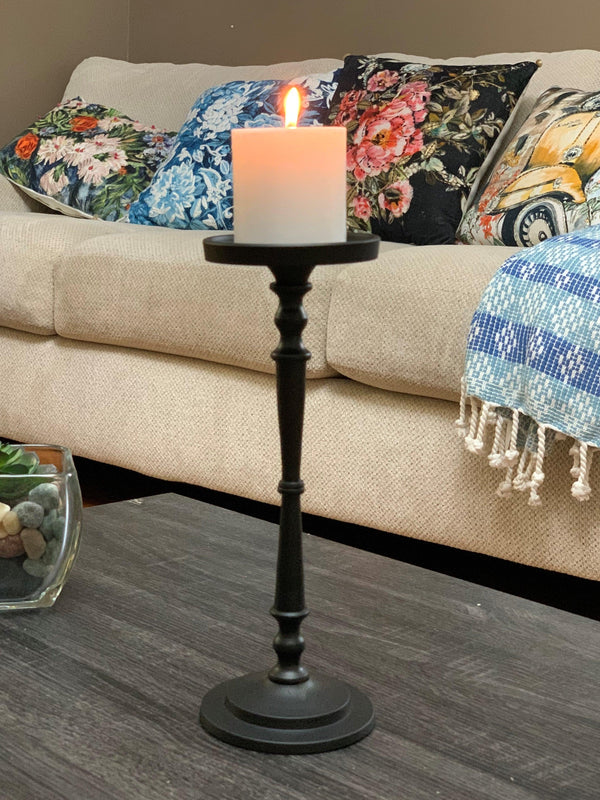 Vibhsa Pillar Candle Holder | Matte Black, 11.5
