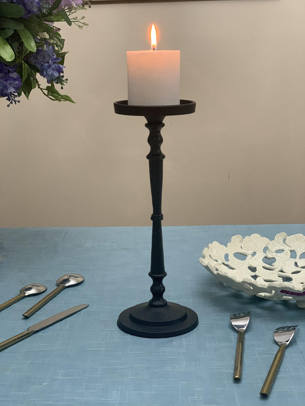 Vibhsa Pillar Candle Holder | Matte Black, 11.5