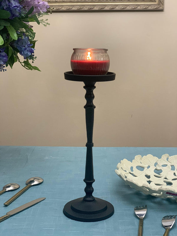 Vibhsa Pillar Candle Holder | Matte Black, 11.5