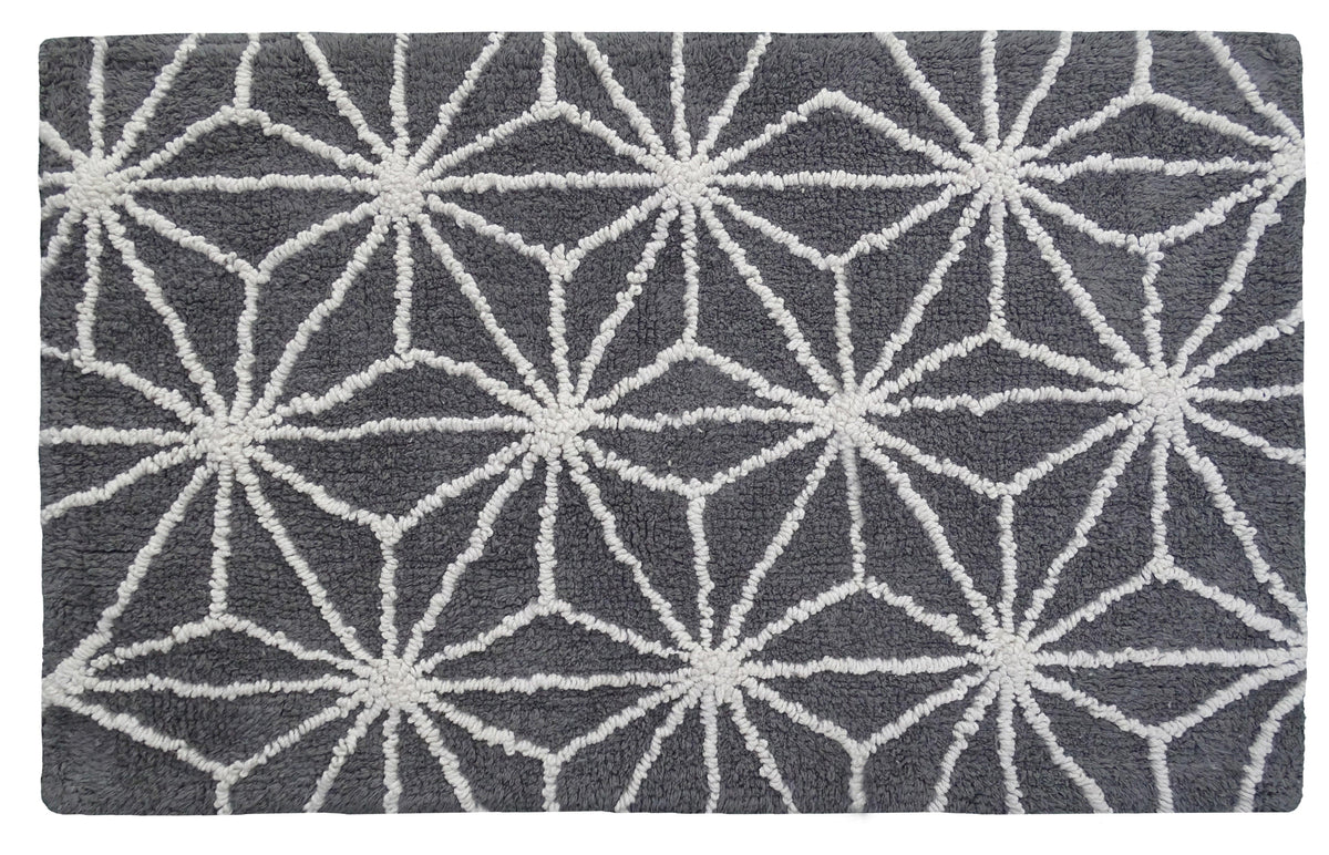 Vibhsa Bath Rug Geometric Pattern in Grey & Ivory
