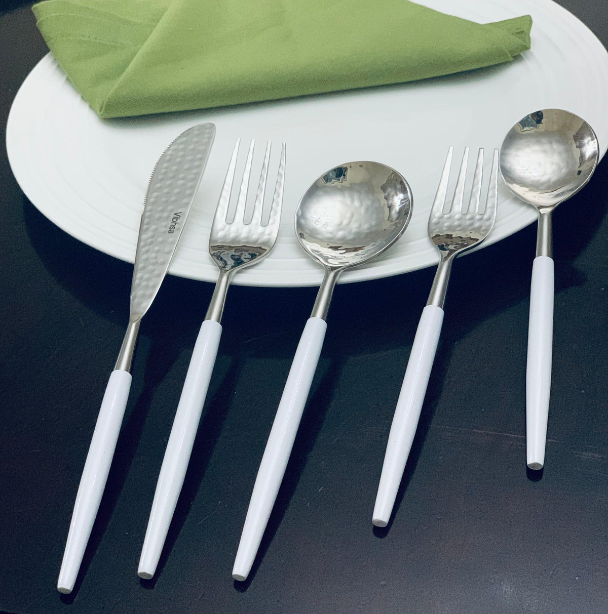 Vibhsa White & Silver Flatware Stainless Steel Set of 20