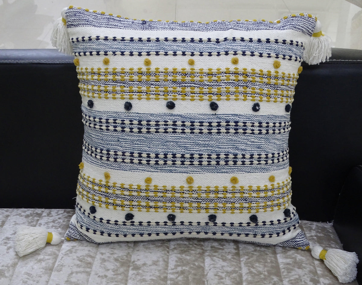 Designer Striped Pillow with Mini Poms and Tassels 20