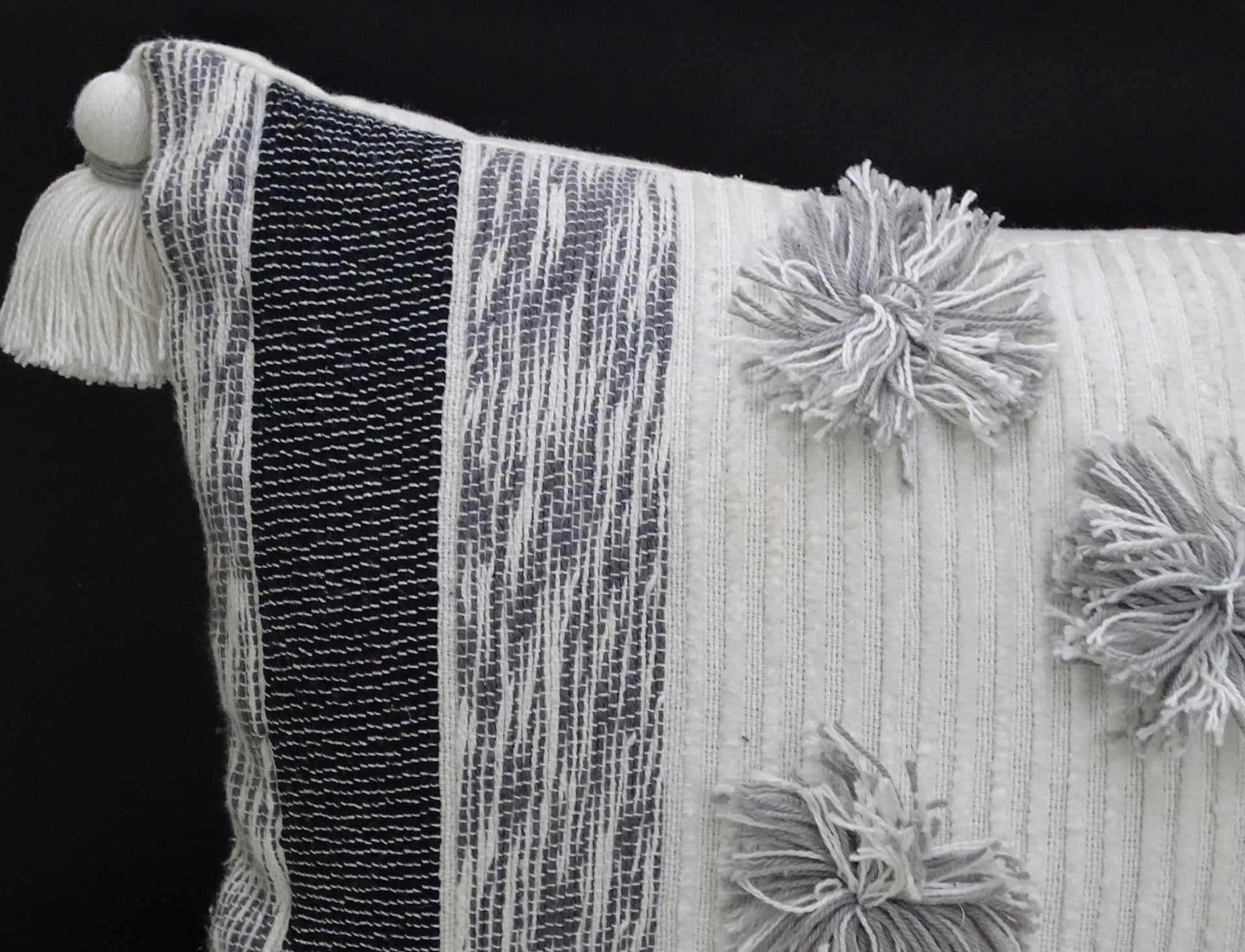 Melange Striped Throw Pillow with Large Poms and Tassels 14