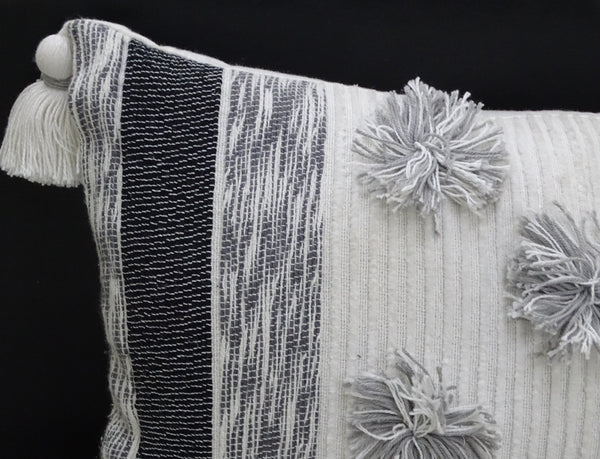 Melange Striped Throw Pillow with Large Poms and Tassels 14