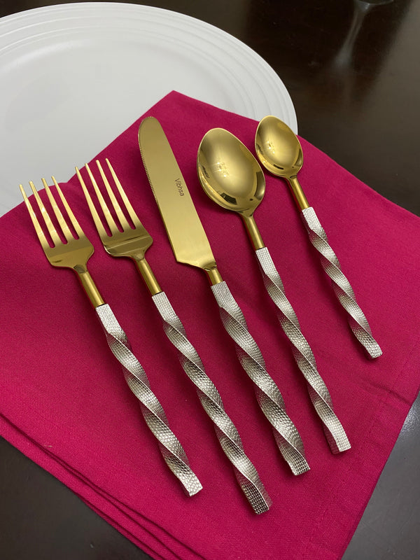 Golden Stainless Steel Flatware Set of 5 PC (Twsited)
