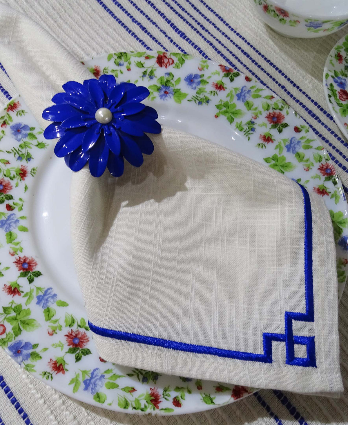 Vibhsa Cotton Table Napkins | Set of 4, Blue Embroidery, 20