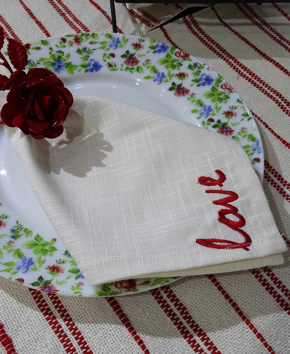 Vibhsa Cotton Table Napkins | Set of 4, Red Embroidery, 20