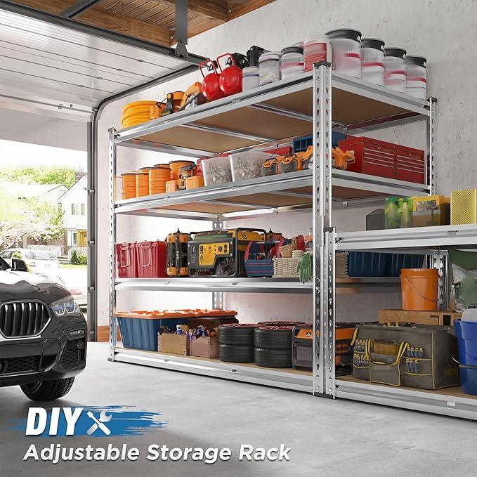 REIBII Garage Shelving, 4 Tier Storage Shelves Load 2550LBS, Adjustable Garage Shelving Heavy Duty, Metal Shelves Unit for Basement, Warehouse, 48