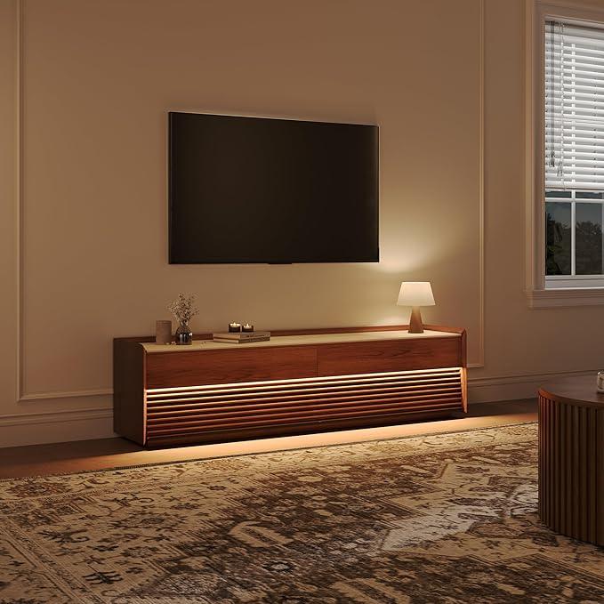 POVISON Fully-Assembled Mid Century Matte Sintered Stone TV Stand, 70.87