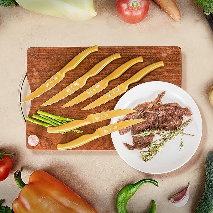 ZHANG XIAO QUAN SINCE 1628 15Pcs Knife Sets with Block, 50Cr15MoV Stainless Steel kitchen knife set with Built-in Sharpener Dishwasher Safe(Golden)