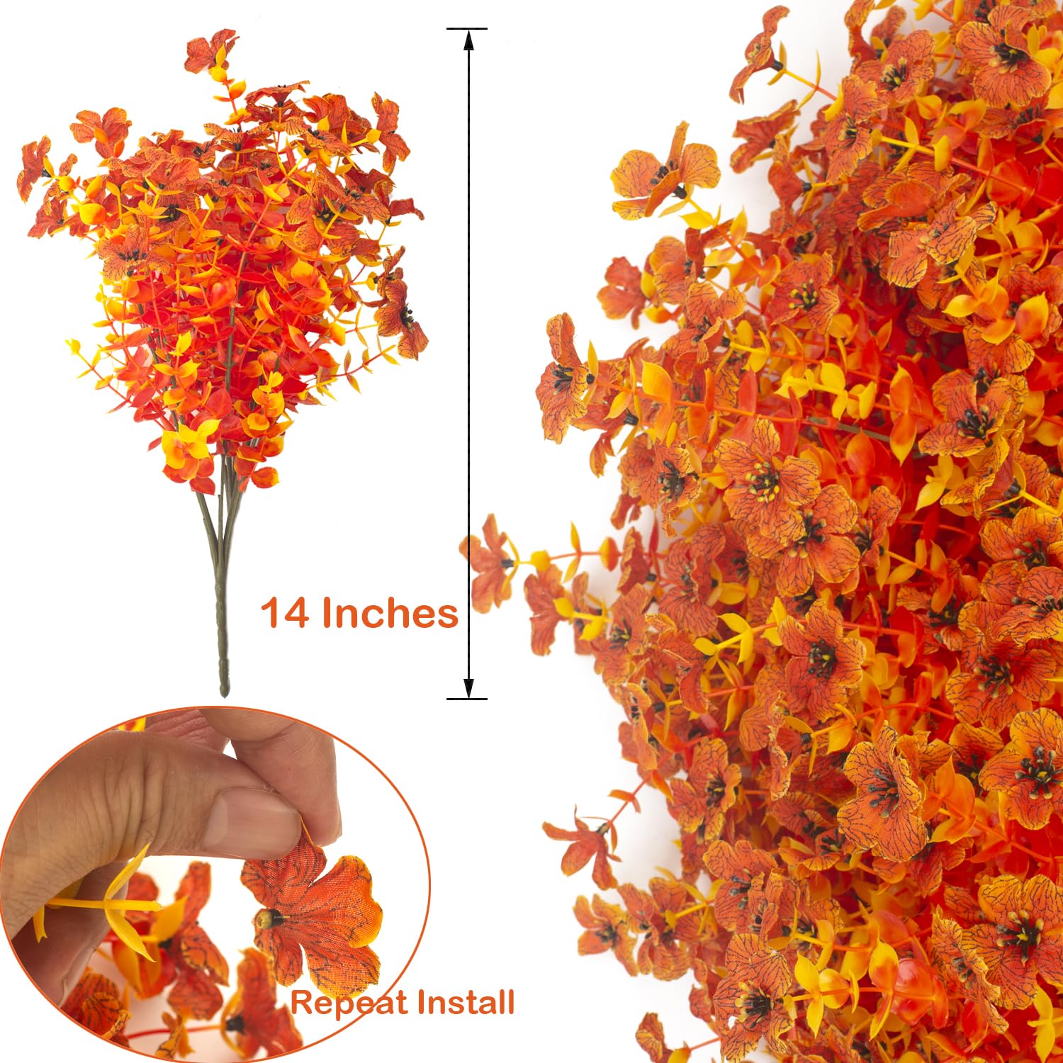 Grunyia 16 Bundles Artificial Fall Flowers Orange 16in UV Resistant Plastic