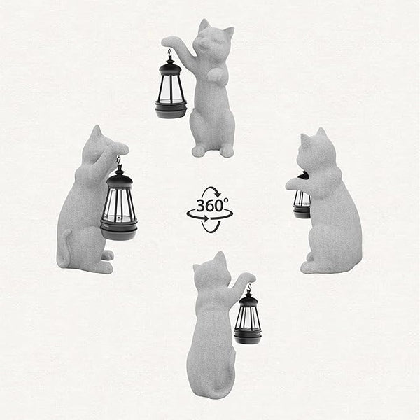Solar Powered Garden Resin Statue Lights, 10 Inch Waterproof Outdoor Animal Cute Cat Figurine Lights, Suitable for Patios, Balconies, Lawns, Courtyards, Etc.(Hand)