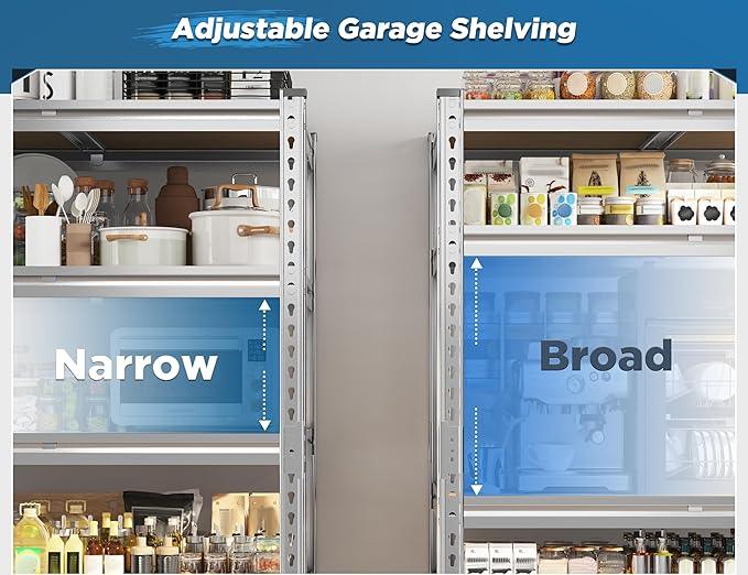 REIBII Garage Shelving, 5 Tier Storage Shelves Load 3020LBS, Adjustable Garage Shelving Heavy Duty, Metal Shelves Unit for Basement, Warehouse, 48