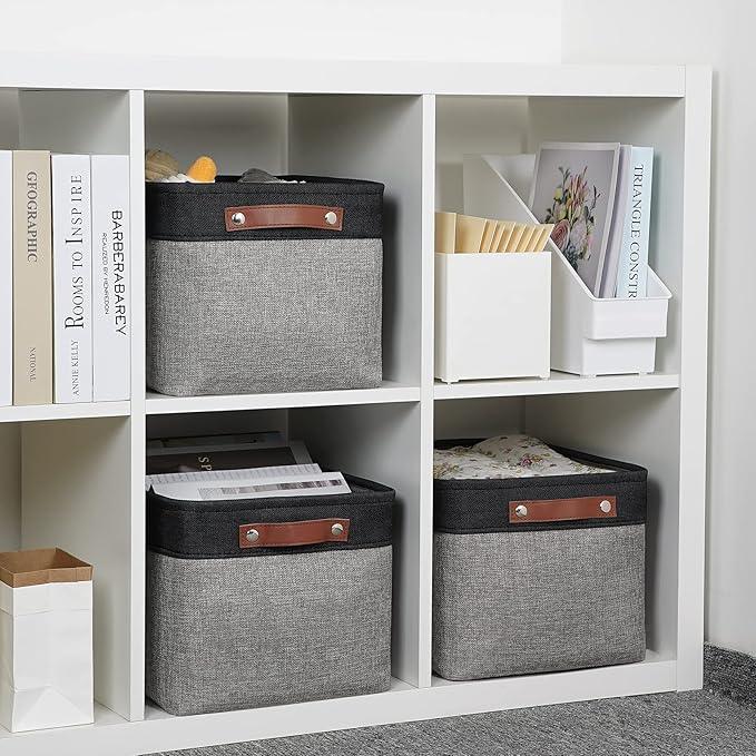 DULLEMELO Fabric Baskets for Storage, Rectangular Fabric Storage Bins Collapsible, Perfect for Shelves, Closets, Nursery, Empty Gift Baskets (3-Pack Medium-15 inch X 11 inch X 9.5 inch , Black&Grey)