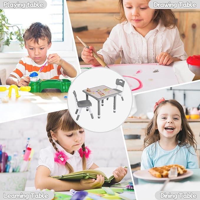 Toddler Table and Chair Set, Height Adjustable-Upgrade Kids Table and 2 Chairs for Ages 3-8, Multi-Activity Toddler Play Table with Graffiti Desktop for Home/Daycare/Classroom