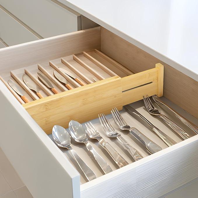 VaeFae 3 Pack Bamboo Drawer Dividers, 4