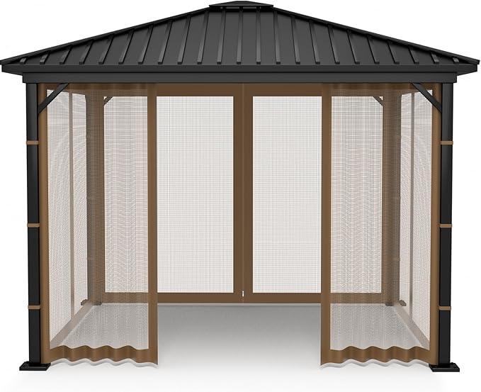 Gazebo Replacement Netting Screen Mosquito Net Screen Walls for 10 x 10 ft Outdoor Gazebo Canopy, 4-Panel with Double Zippers for Outdoor Patio (Only Netting)