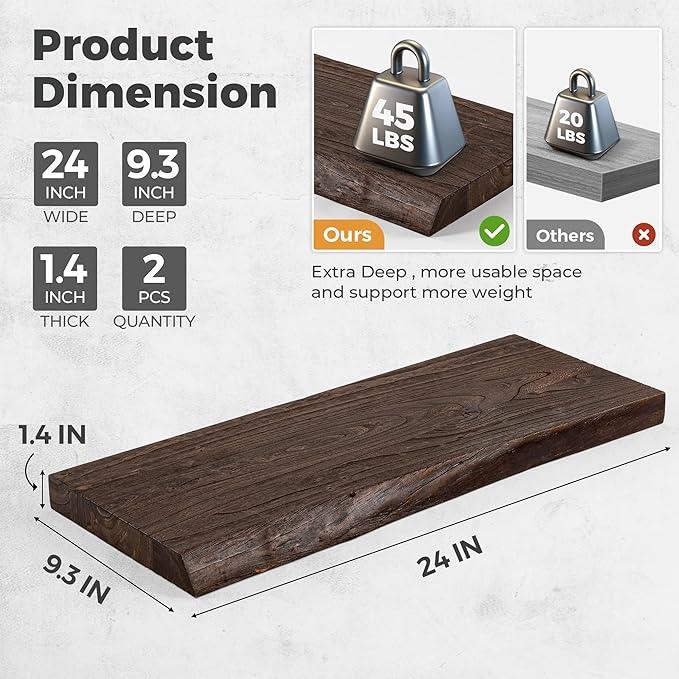 RICHFOCUS Live Edge Elm Floating Shelves - 24
