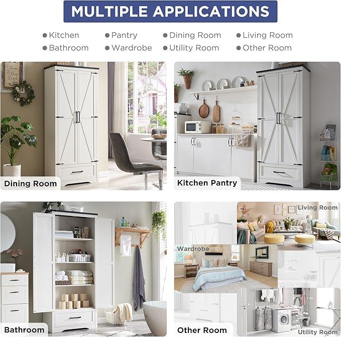 JXQTLINGMU Farmhouse Kitchen Pantry Cabinet - 72