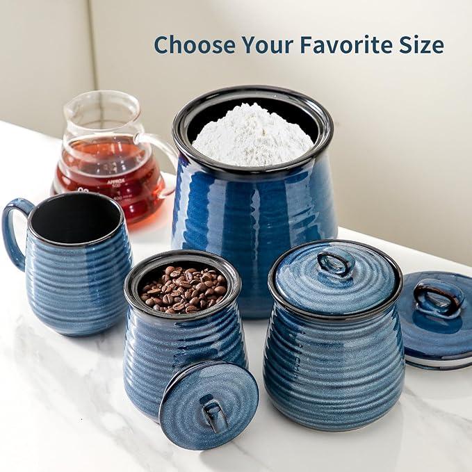 Hasense Ceramic Canister with Airtight Lid for Kitchen Counter, 88 Ounce Large Ceramic Food Storage Jar with Seal Ring for Serving Flour, Grain, Cereal, Pasta, Coffee, Sugar, Tea and Spice, Navy