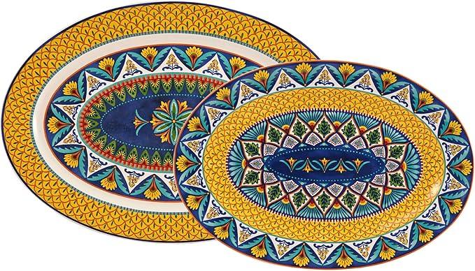 Bico Havana 16 plus 14 inch Oval Platters Set, Set of 2, Microwave and Dishwasher Safe, for Serving Fish, Chicken, Turkey