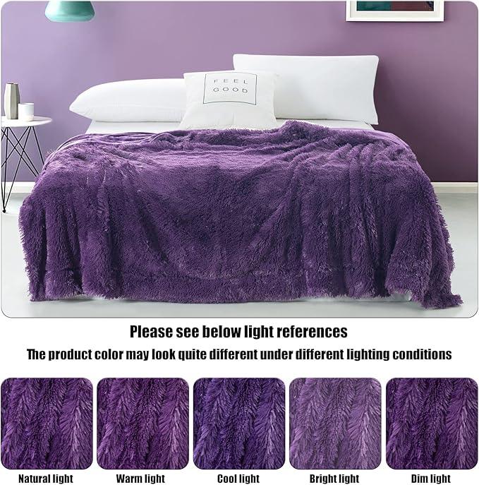 GONAAP Fuzzy Faux Fur Throw Blanket Twin Size Purple Super Soft Cozy Plush Fuzzy Shaggy Blanket for Couch Sofa Bed (Purple, Twin(60