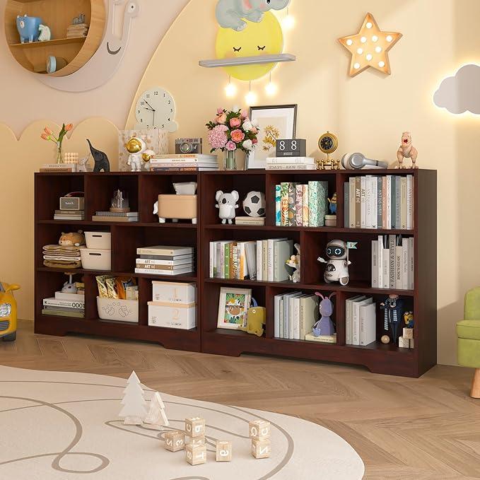 Book Shelf, 8 Cubes Storage Organizer, 3-Tier Open Shelf Wooden Bookcase, Freestanding Cherry Bookshelf Cube Shelf for Bedroom, Living Room, Home Office