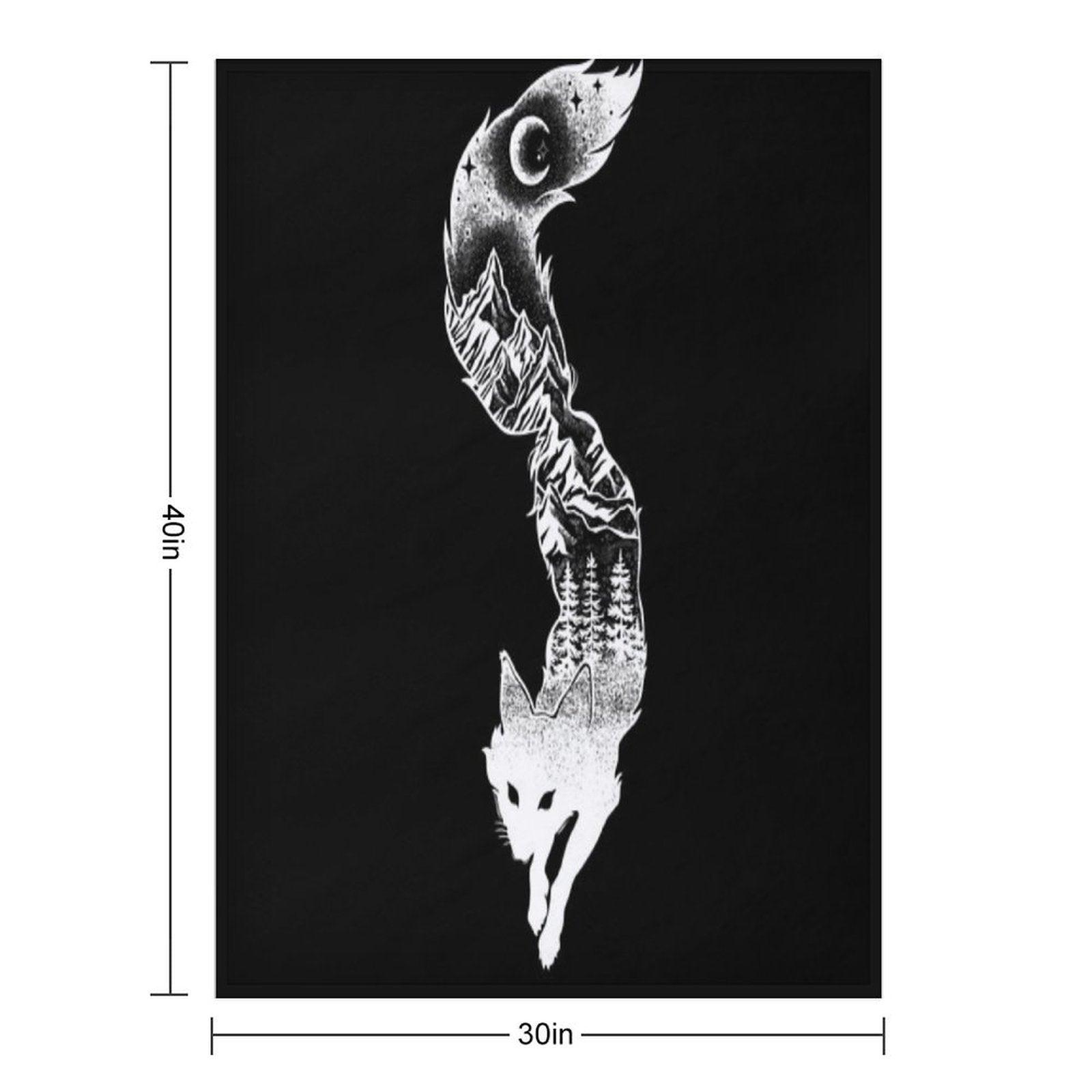 Fox Silhouette with Mountains, Trees & Moon T-Shirt Throw Blanket