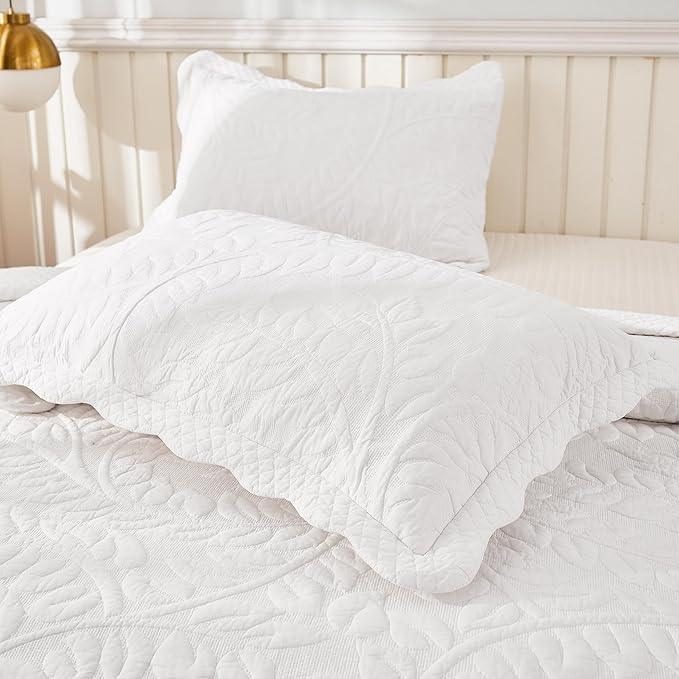 MarCielo 3-Piece 100% Cotton Oversized Bedspread Lightweight Quilt Coverlet Embroidery Farmhouse Bedding Set T0 (Bright White, Oversized Queen (100