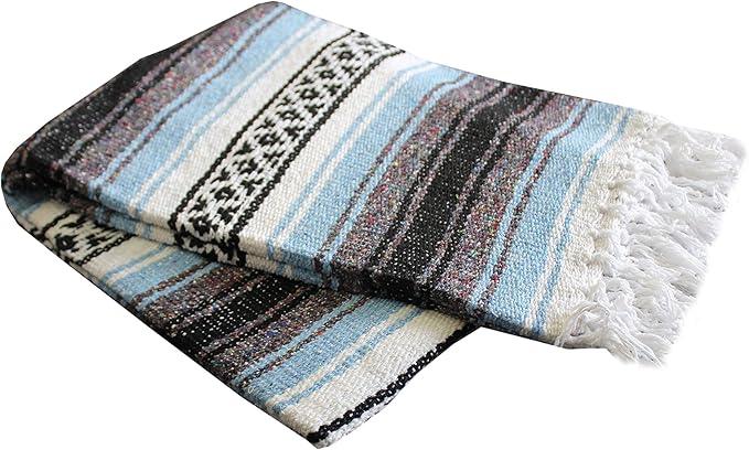 Del Mex Classic Mexican Blanket, Large Authentic Woven Falsa Throw (70