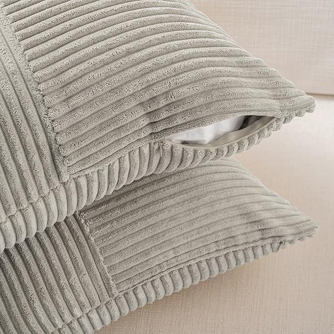 Fancy Homi Set of 2 Neutral Grey Boho Long Lumbar Body Decorative Throw Pillow Cover 14x36 Inch for Bed Couch Bedroom Bench, Soft Patchwork Corduroy Textured Pillow Case, Rustic Farmhouse Room Décor