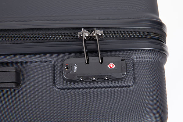 3 Piece Luggage Sets ABS Lightweight Suitcase with Two Hooks, Spinner Wheels, TSA Lock, (20/24/28) Black