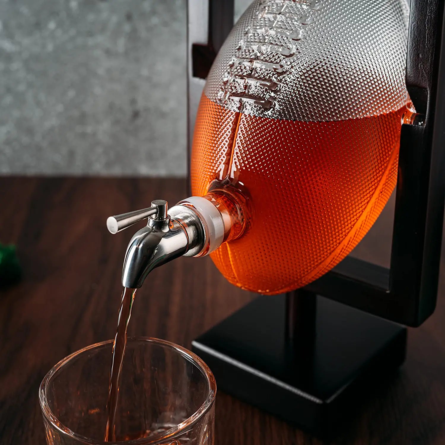 Football Decanter for Whiskey, Wine, Water & Other Liquids - Spigot Faucet - 1400ml Fantasy & Monday Night Football Decorations Decor Liquor Dispenser Gifts for Men Dad, Decanters for Alcohol