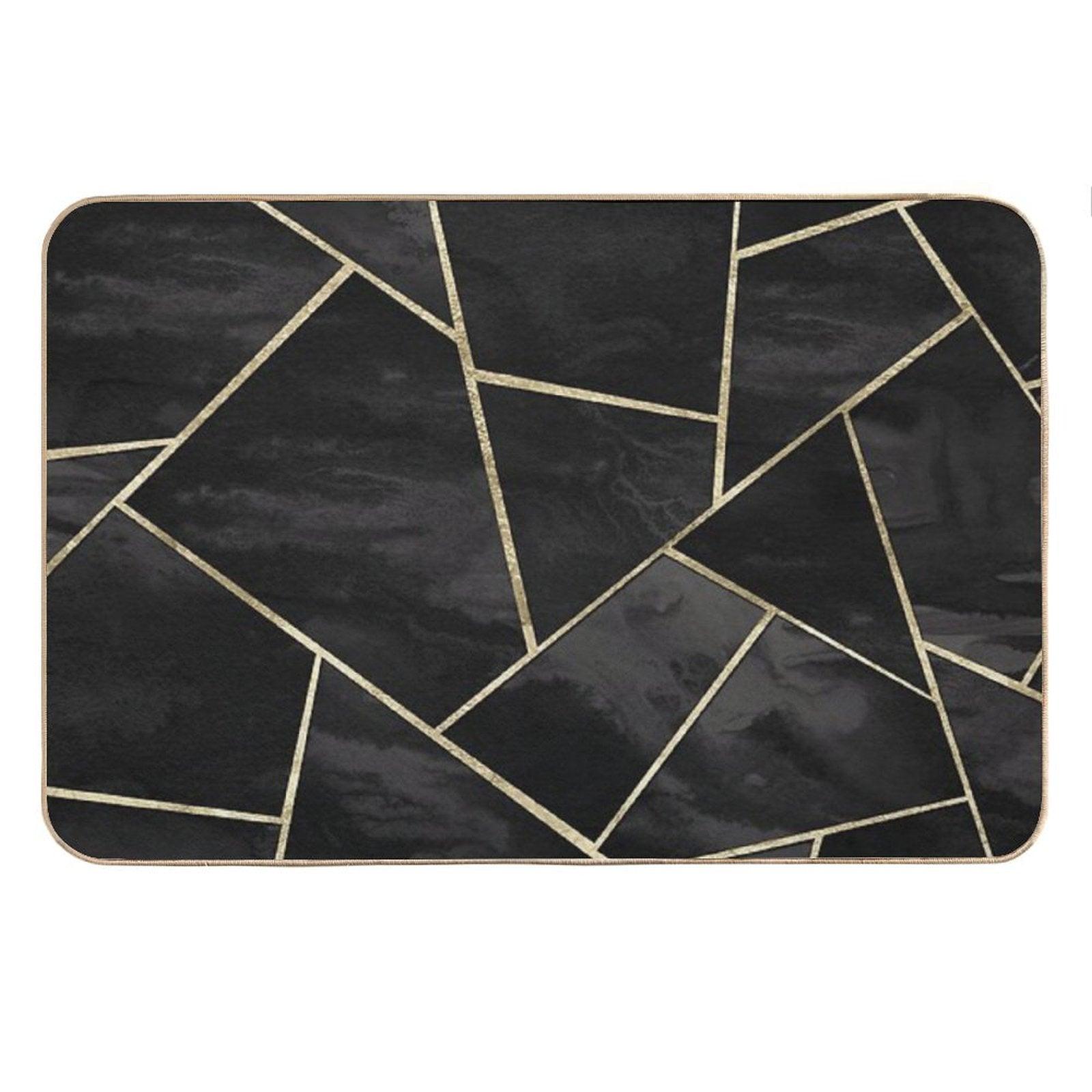 Dark Black Ink Gold Geometric Glam #1 #geo #decor #art Bath Mat