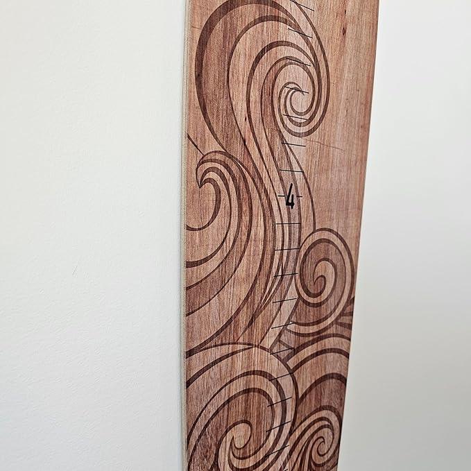 Wooden Surfboard Wall Decor Growth Chart - Surfboard Art Decor for Kids Room, Wood Surfboard Kids Sizing Chart, Surf Boards Art, Height Board Surfer Decor - Brown Wave (9.5