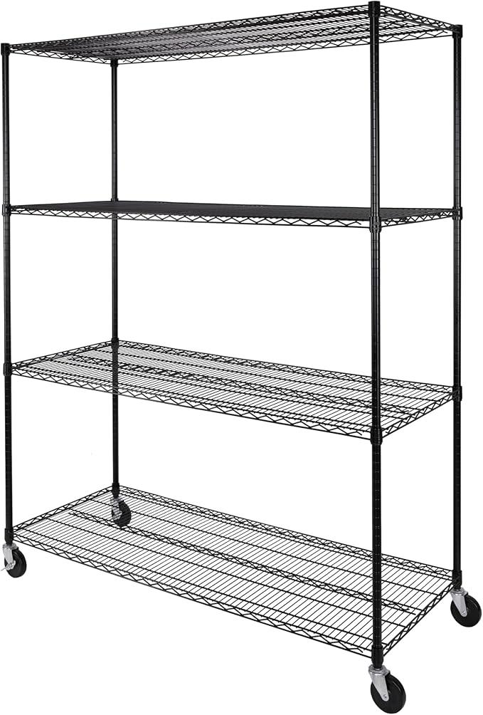 Seville Classics UltraDurable Heavy Duty NSF Solid Steel Wire Rack Storage Unit, Organizer for Garage, Warehouse, Office, Restaurant, Classroom, Kitchen, Black, 4-Tier Shelving, 60