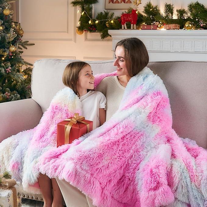 GONAAP Fuzzy Faux Fur Throw Blanket Tie-dye Rainbow Super Soft Cozy Plush Fuzzy Shaggy Blanket for Couch Sofa Bed (Tie-dye Rainbow, Throw(50