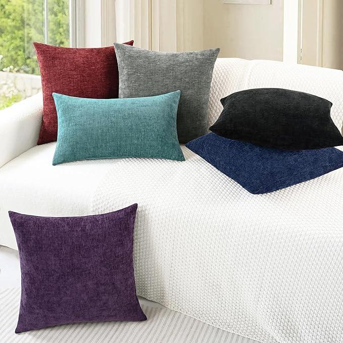 CaliTime Throw Pillow Covers Decorative 24 X 24 Inches Pack of 2 Cozy Chenille Cushion Cases for Couch Sofa Bed Living Room Home Burgundy